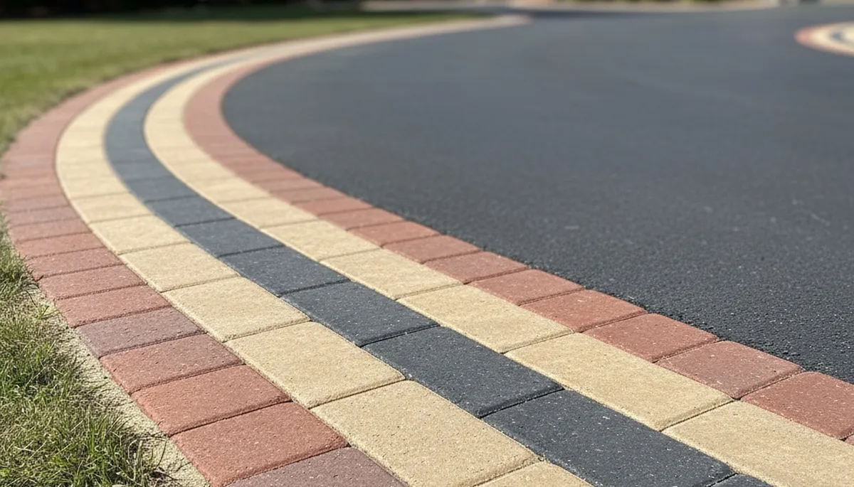 Decorative paver border with soldier course edging in Santa Rosa, CA driveway by Chop Chop Landscaping