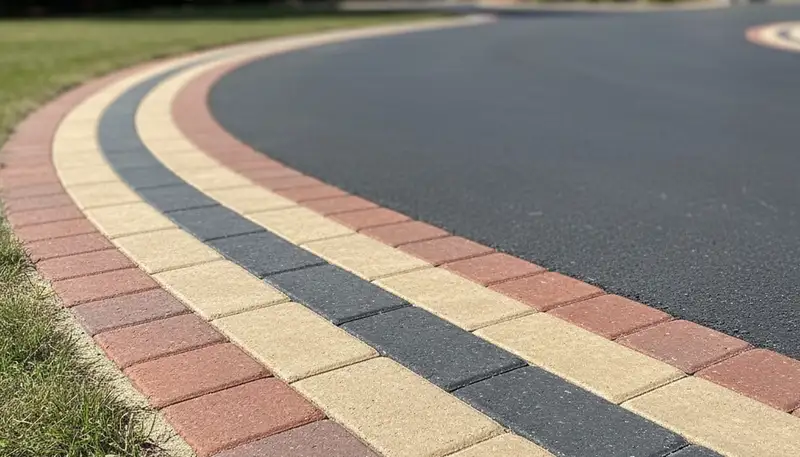 Decorative paver border with soldier course edging in Santa Rosa, CA driveway by Chop Chop Landscaping
