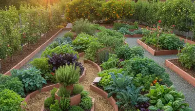 Edible garden with vegetables and herbs in organic landscape design by Chop Chop Landscaping Santa Rosa CA