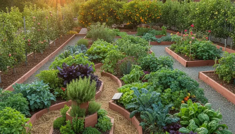 Edible garden with vegetables and herbs in organic landscape design by Chop Chop Landscaping Santa Rosa CA