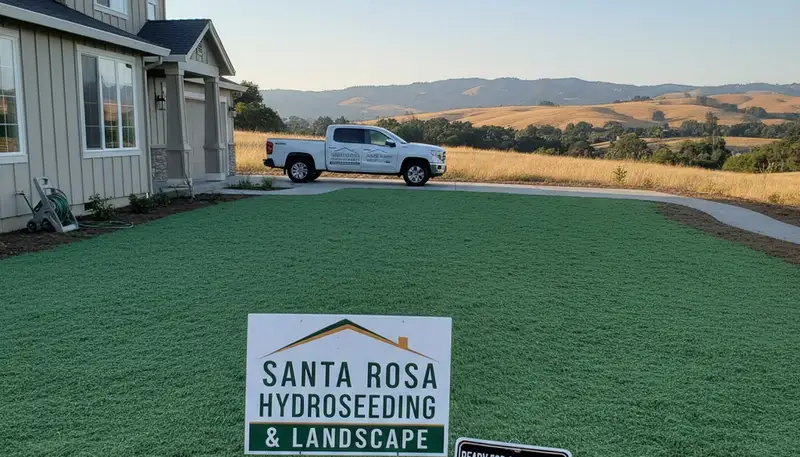 Fresh hydroseed lawn application by Chop Chop Landscaping in Santa Rosa, CA for new grass establishment