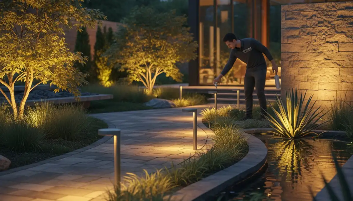 Landscape lighting installation in Santa Rosa, CA for pathways, gardens, and outdoor spaces