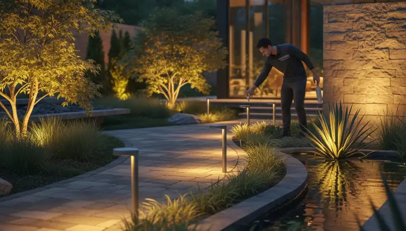 Landscape lighting installation in Santa Rosa, CA for pathways, gardens, and outdoor spaces