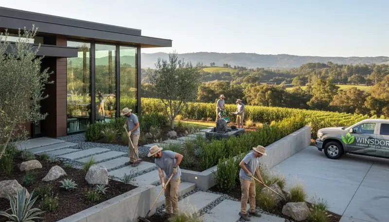 Landscaping crew providing professional yard maintenance services in Santa Rosa, CA