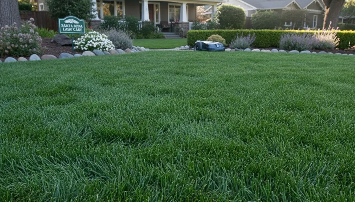 Lush green lawn with thick turf and uniform color from professional lawn care in Santa Rosa, CA