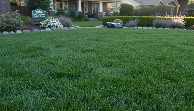 Lush green lawn with thick turf and uniform color from professional lawn care in Santa Rosa, CA