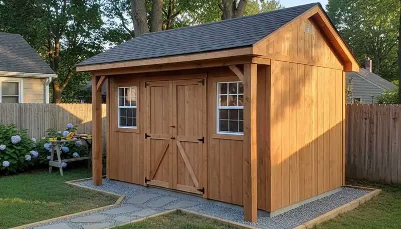 New backyard shed installation by Chop Chop Landscaping in Santa Rosa, CA with quality craftsmanship