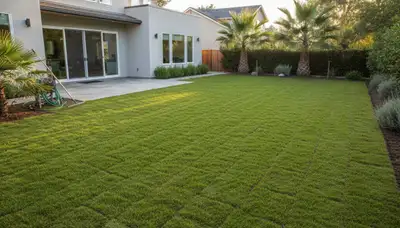 Freshly installed green sod lawn by professional landscapers in Santa Rosa, CA