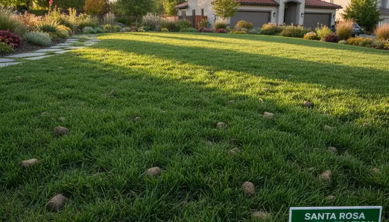 Post-aeration lawn recovery showing healthy green grass in Santa Rosa, CA by Chop Chop Landscaping