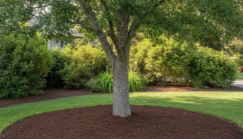Professional circular tree mulch ring installation in Santa Rosa CA by Chop Chop Landscaping