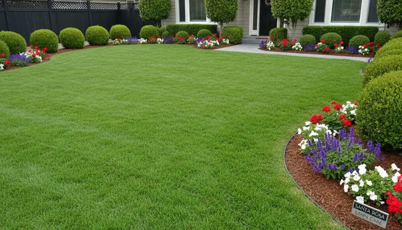 Manicured residential lawn after professional maintenance by Chop Chop Landscaping in Santa Rosa, CA
